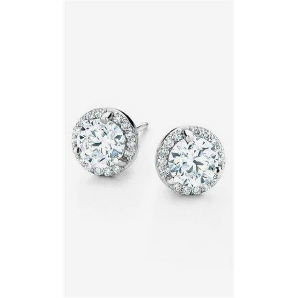 Details about   14K Solid White Gold Round Halo Stud Push Back Earrings